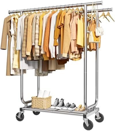 Sakugi Stainless Steel Double Rod Clothes Rack, 43.5x16.5x65.9