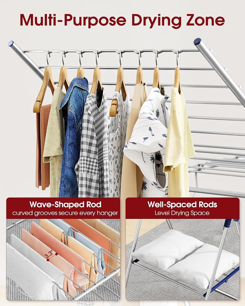 Sakugi Wing Clothes Drying Rack, 55.5" Adjustable Wings, Foldable — view 4